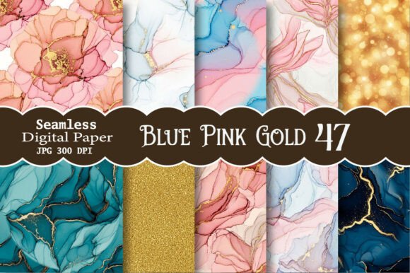Blue Pink Gold Digital Paper