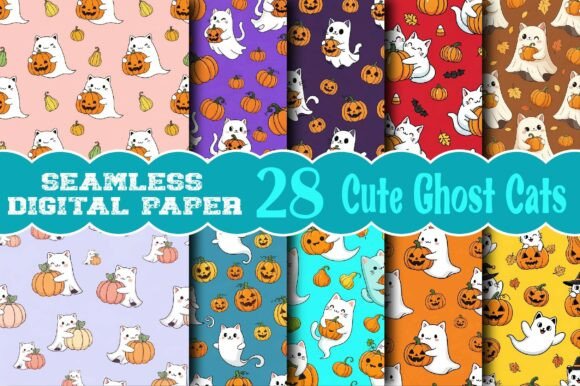 Cute Ghost Cats Seamless Pattern: A Whimsical Addition to Your Creative Projects