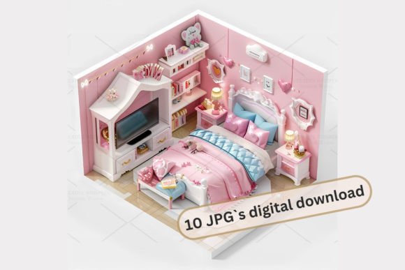 Girl Room Isometric Clipart, JPG 1S-56