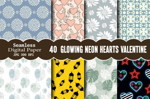 Glowing Neon Hearts Valentine Pattern