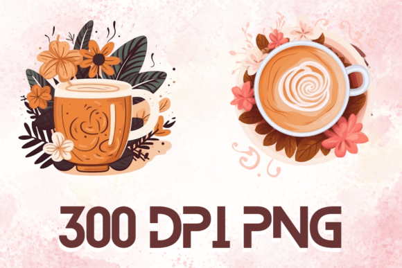 Latte Watercolor Floral Coffee Cups 05: A Stylish Addition to Your Creative Projects